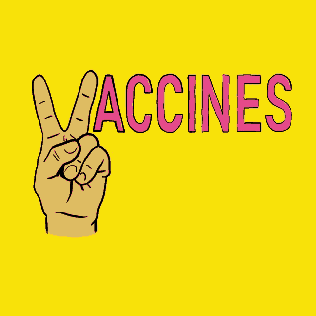 a hand giving a peace sign with the word vaccines written above it