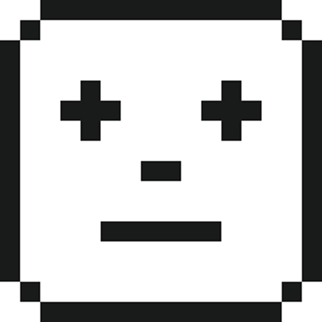a pixel art illustration of a dead face with crosses on its eyes