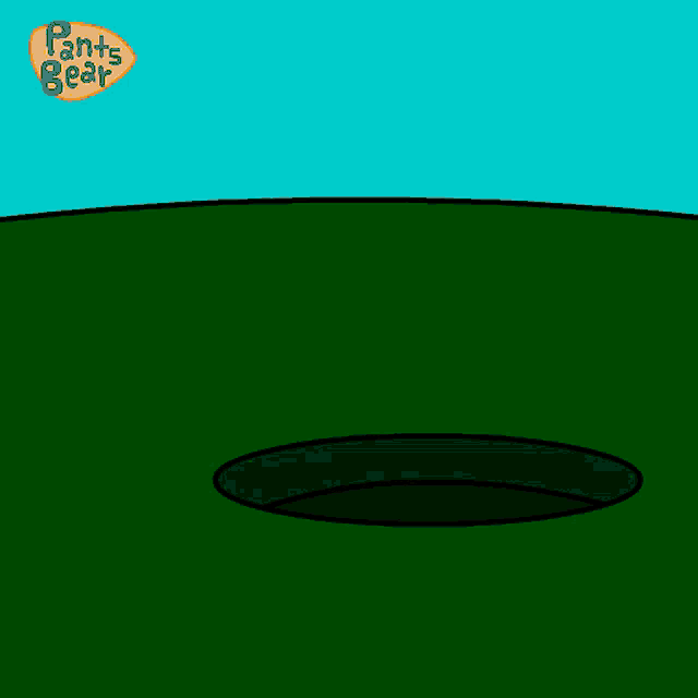 a pants bear holding a golf club with a blue background