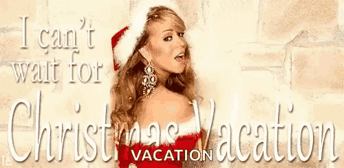 a picture of a woman wearing a santa hat with the words i can 't wait for christmas vacation