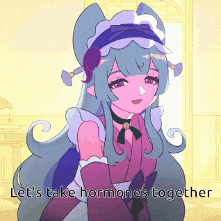 a cartoon of a girl with the words " let 's take hormones together "
