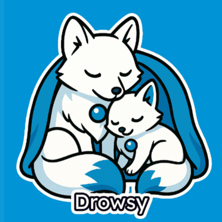 a logo for drowsy shows a fox and a kitten