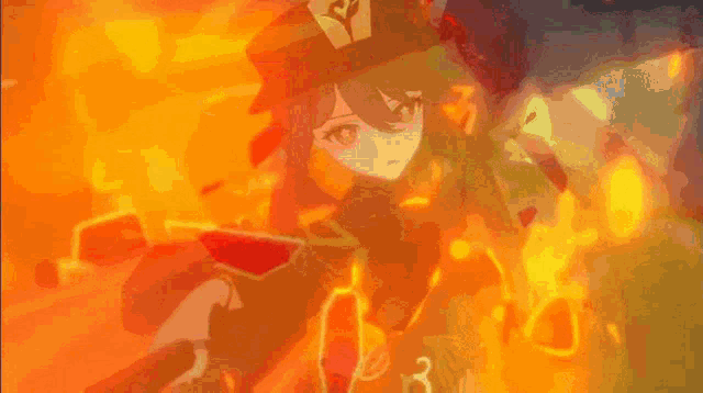 a cartoon character is standing in front of a fire and holding a sword .