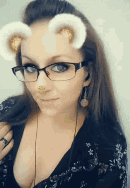 a woman wearing glasses has a fake nose and ears
