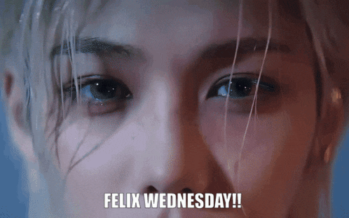 a close up of a person 's eyes with the words felix wednesday written below it