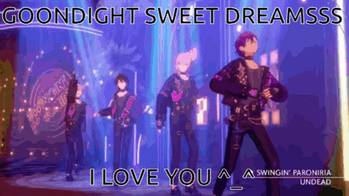 a group of people are dancing on a stage with the words goodnight sweet dreamsss i love you