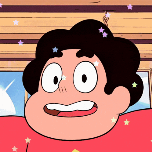 a close up of steven universe 's face with stars on his hair