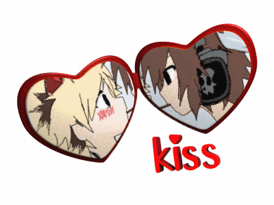 a couple of hearts with the word kiss on the bottom right
