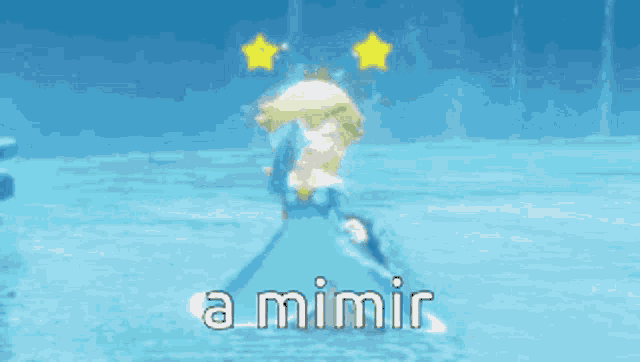 a cartoon of a girl in a blue dress with the words a mimir above her