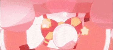 a close up of a cartoon character 's face with a pink background and a white star on it .