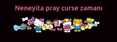 a black background with a bunch of hello kitty characters and the words " neneyita pray curse zamani "