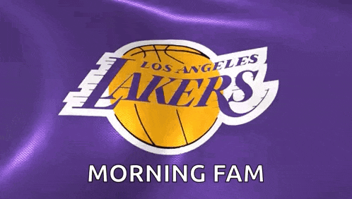 a logo for the los angeles lakers is shown on a purple background