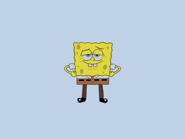 a drawing of spongebob with his hands on his hips and a red tie