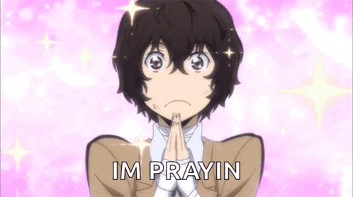 a young boy is praying with his hands folded in front of a pink background and the words `` im prayin '' .