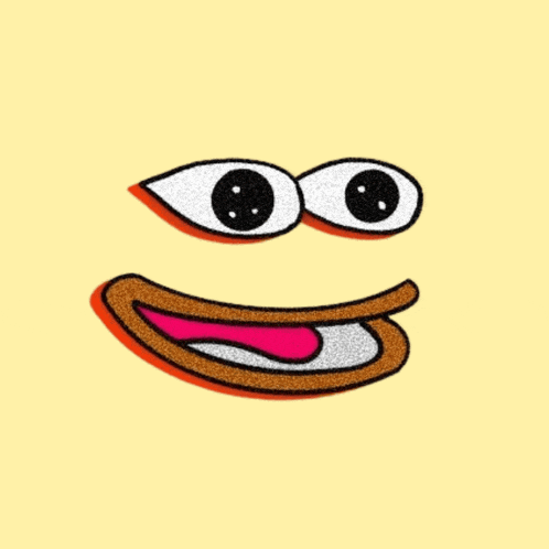a cartoon smiley face with big eyes and a pink tongue sticking out