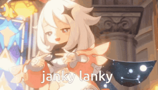 a cartoon of a girl with the word janky written on the bottom