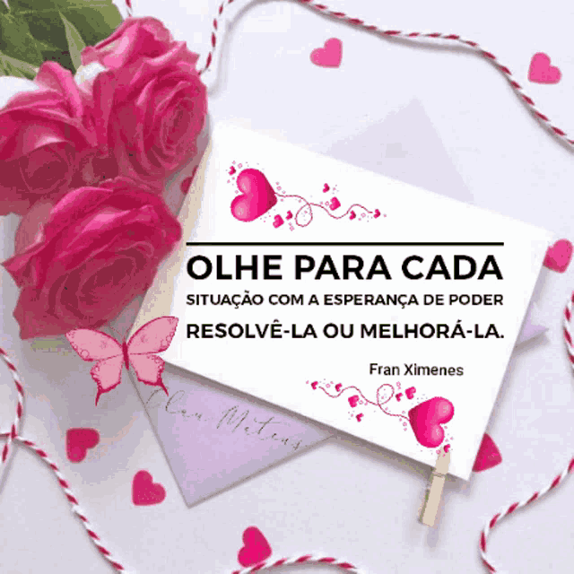 a card that says olhe para cada sits on a purple envelope