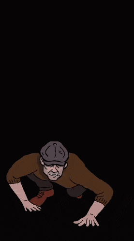 a cartoon of a man wearing a hat and a brown shirt
