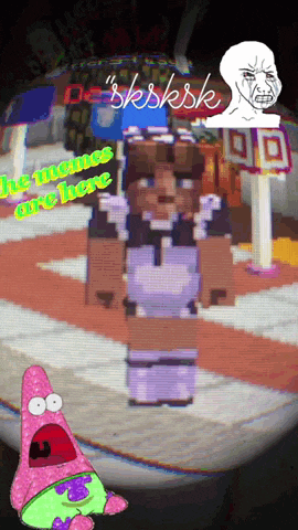 a cartoon of patrick star and a minecraft character with the words " he wanna rejoice " on the bottom