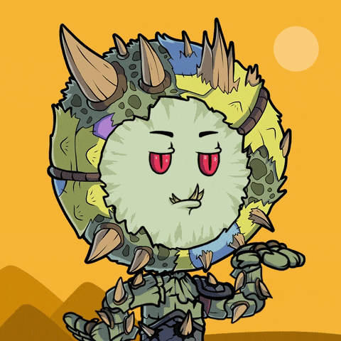 a cartoon drawing of a monster with red eyes and sharp teeth