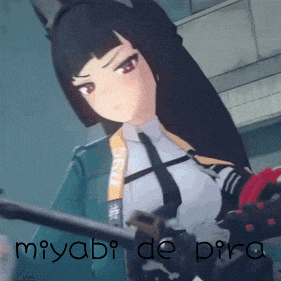 a picture of a girl with the name miyabi de pira at the bottom