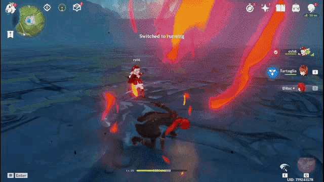 a screenshot of a video game with the words switched to running on the bottom