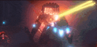 a robot is shooting a laser at another robot