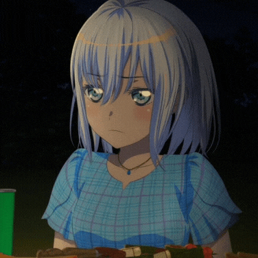 a girl with white hair and blue eyes is wearing a blue and white checkered shirt