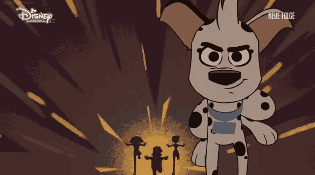 two dalmatian dogs standing next to each other with disney channel written on the bottom right
