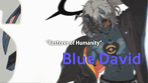 a drawing of a man with horns and the name blue david on the bottom