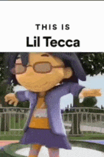 a cartoon character wearing sunglasses and a purple jacket is dancing .