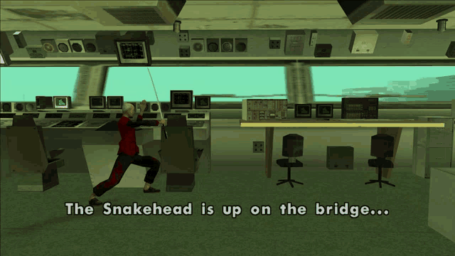 the snakehead is up on the bridge in this video game