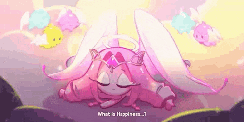 a pink cartoon character with wings and a crown is sleeping on the ground .