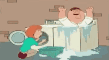 a cartoon of peter griffin sitting in a washing machine with his arms in the air