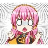 a cartoon of a girl with pink hair and a surprised look on her face .