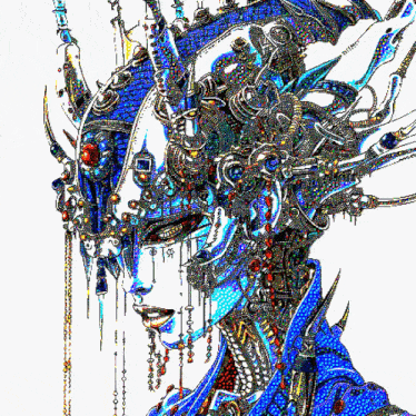 a colorful drawing of a robot with a crown on its head