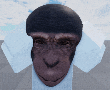 a computer generated image of a chimpanzee 's head with a white shirt on