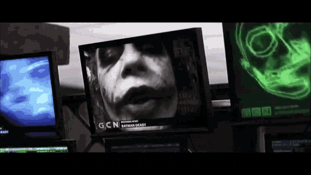 a screen with a picture of the joker and the words gcn