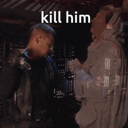 two men standing next to each other with the words kill him written on the bottom
