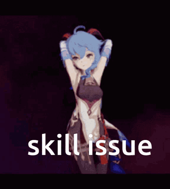 a drawing of a girl with the words skill issue written below it