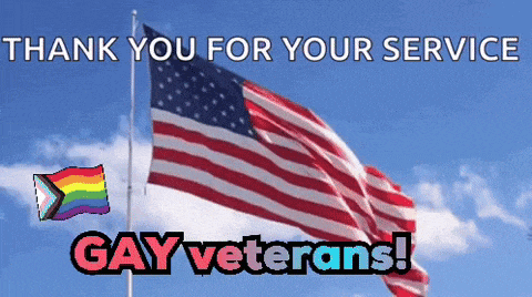 a picture of an american flag with the words thank you for your service gay veterans on the bottom