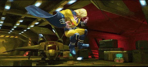 a video game screen shows a man in a red suit and says channel the void