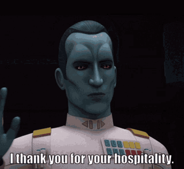 a man in a white uniform says i thank you for your hospitality