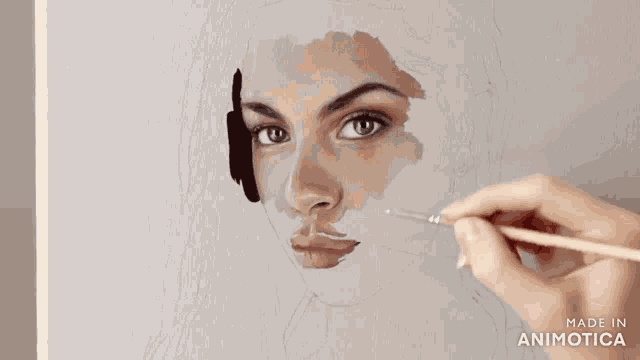 a person is painting a woman 's face on a canvas made in animatica