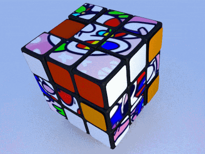 a colorful rubik 's cube with the letters eee on it