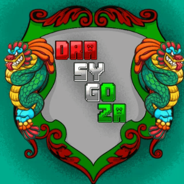 a colorful emblem with dragons and the words dra sy go za