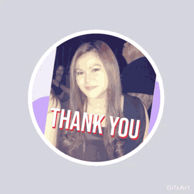 a picture of a woman in a circle with the words thank you