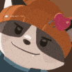 a cartoon raccoon wearing a hat with a heart on it is smiling .