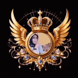 a picture of a woman in a gold frame with wings and a crown