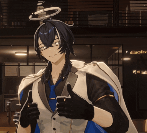 a cartoon character giving a thumbs up in front of a sign that says dilucsfave